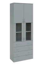 N 6 - 84ZSD kancelářská skříň, 2-dveřová/4-zásuvková/prosklená, 2150x800x400, šedá